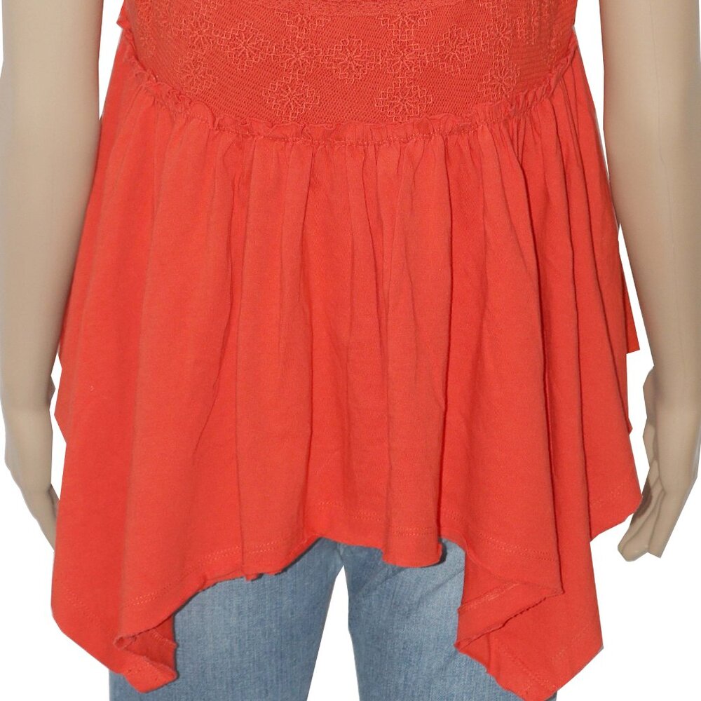 Free People Melrose Knit Tank Red Babydoll Embroidered Lace Straps S - Picture 3 of 5